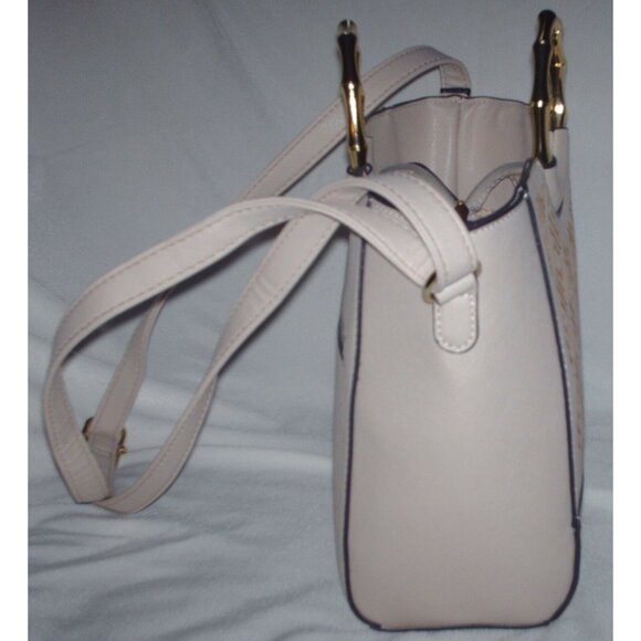 Liz Claiborne Beige Purse & Strap Silver Design Window Pane w/Gold Tone Handle - Picture 5 of 10